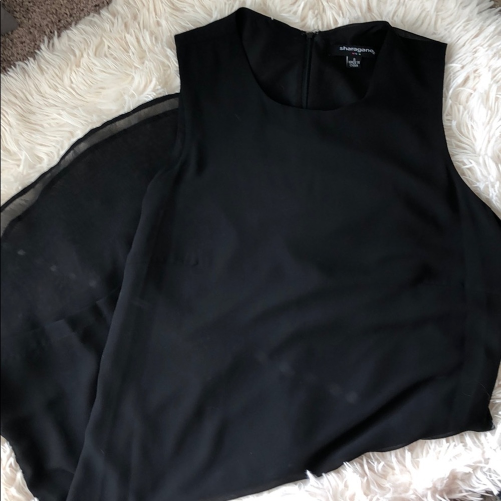 🖤 Sharagano LBD black shift dress chiffon size 8